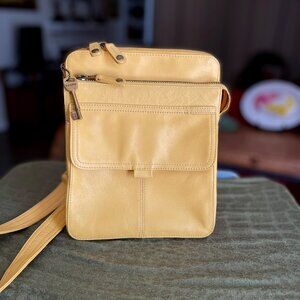 Fossil Leather Crossbody Messenger Bag in Marigold Yellow